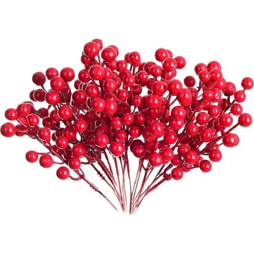 BMBY-20 Pack 8inch Artificial Christmas Red Berries Stems for Christmas Tree Ornaments,DIY Xmas Wreath,Holiday and Home Decor