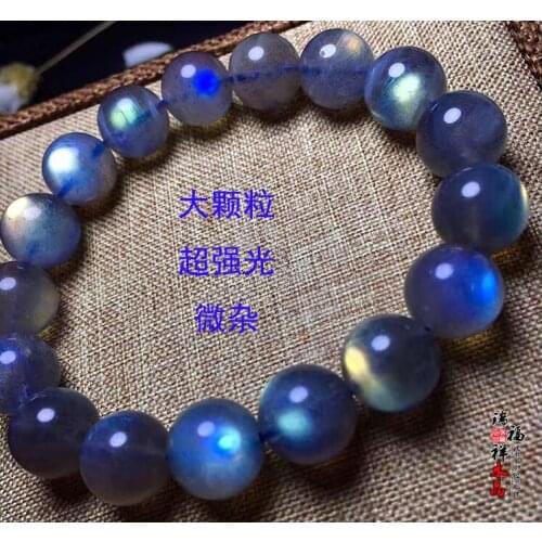 Fine jewelry Natural Moonstone Blue Light Gemstone Beads Bracelet 10mm free shipping