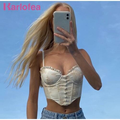 Karlofea Female Summer Lovely Padded Bustier Cropped Tops Street Wear Chic Slim Outfits Clothes Sexy Backless Boned Corset Camis