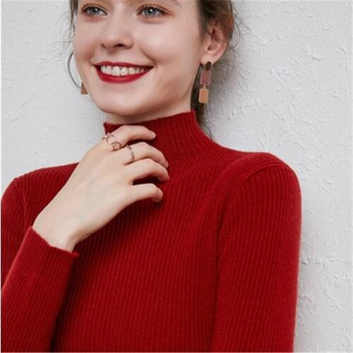 Korean Turtleneck Cashmere sweater Women Slim Paragraph Long sleeve Bottoming Sweater Solid Color Thickening Pullover Sweater