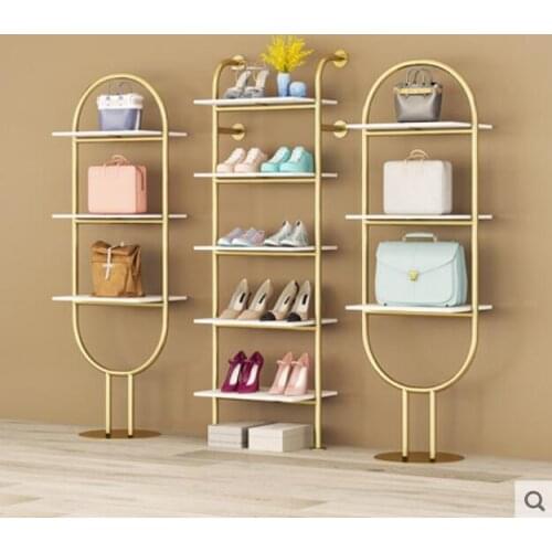 Clothing store shoe rack display shelf bag rack on the wall