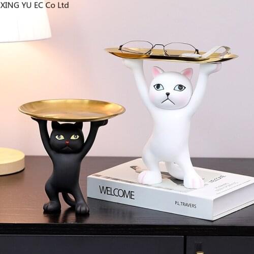 Creative Cat Statue Sculpture Home Storage Tray Nordic Home Decoration Storage Desktop Ornaments Resin Animal Decoration