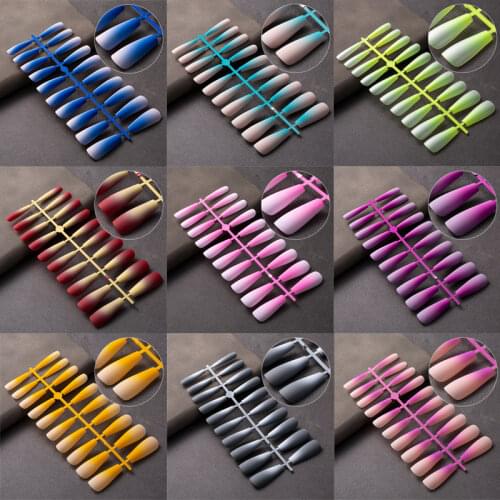 20pcs Matte Detachable Fake Nails Gradient Press on Long Ballerina Full Cover Salon Acrylic Nail Art Tips French Manicure Tools