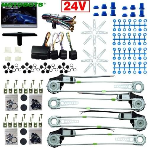 MOTTOBOTS 1Set Car/Truck DC24V Universal 4 Doors Electronice Power Window kits With 8pcs Swithces & Harness