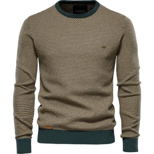Mens Cotton Sweater Contrast Color O-neck Pullover Fashion Warm Winter Knitwear Male Clothes