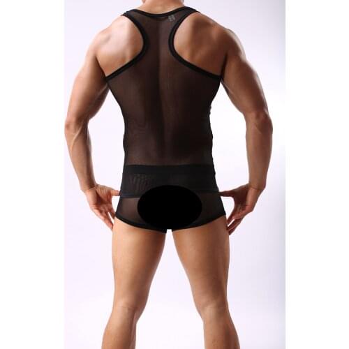 MensVest Tight Shaping Sexy Transparent Gauze Breathable Mesh Ultra Thin