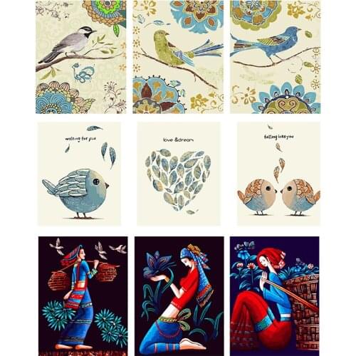 DIY 50x40cm 3Pcs Paint By Numbers Flowers Birds Sunset Dancer Home Decoration Oil Painting By Numbers Full Set For Adults