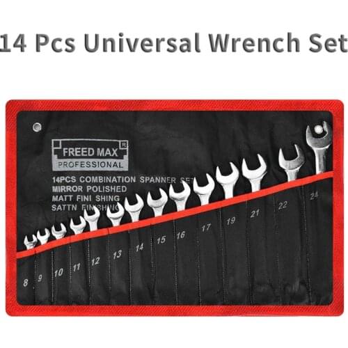 14pc Wrench Set Uniserval Dual-purpose Ratchet Wrench Set Dual Purpose Open End/Box End Wrench Household Car Repair Tools
