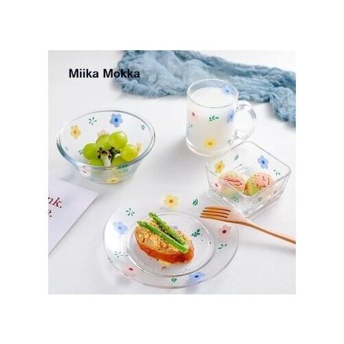 Flower Cutlery Set Glass Cup Glass Bowl Glass Plate Ins Cute Cup Breakfast Cup Fruit Bowl Tansparent Cup Plate Bowl Dishes