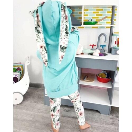 2019 New Brand Autumn Toddler Kids Baby Girls Rabbit Ear Hooded Top T-shirt+Leggings Outfits Clothes Set Long Sleeves