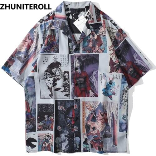 2021 Anime Comics Print Hawaiian Beach Shirts Hip Hop Button Shirt Mens Fashion Short Sleeve Techwear Holiday Party Blouse Tops