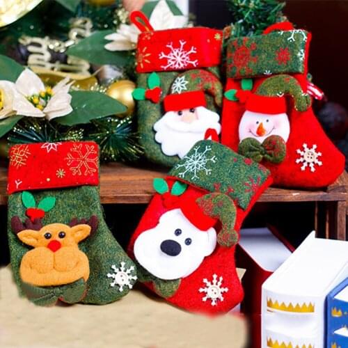 Christmas Stocking Pendant Mini Cute Stocking Santa Claus Candy Gift Bag Xmas Tree Hanging Decorative Socks Ornaments