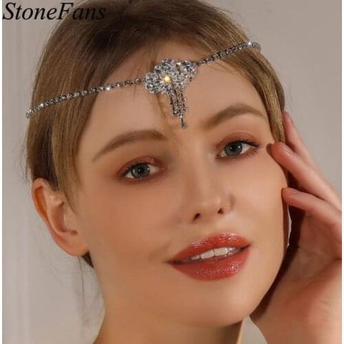 Stonefans Luxurious Zircon Forehead Headband Hair Jewelry for Women Wedding Accessories Rhinestone Hair Accessories Girls Gifts