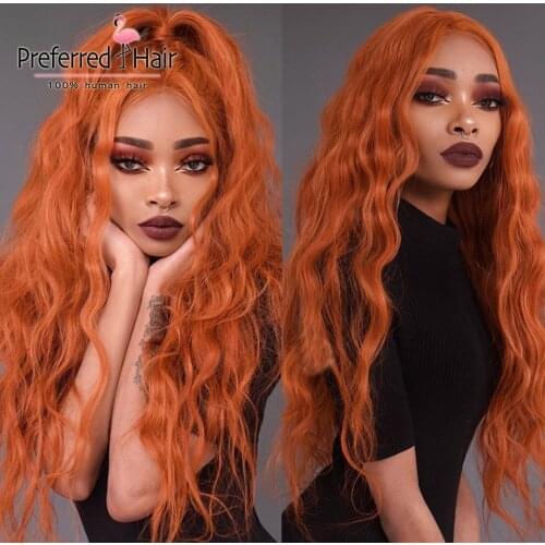 Preferred Orange Pink Loose Wave Wig Pre Plucked Platinum Blonde Lace Front Human Hair Wigs Remy Transparent Lace Wigs for Women