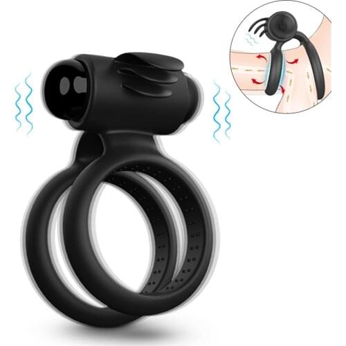 Bullet Vibrating Silicone Penis Rings For Delay Ejaculation Male Cage Device Double Ring Penis Cockring Erotic Sex Toy For Adult