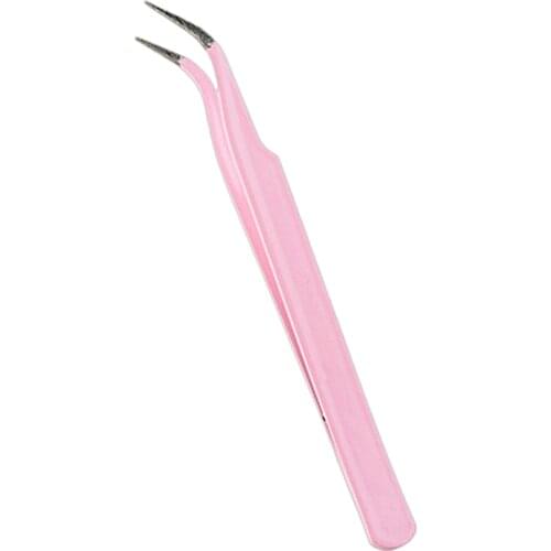 Stainless Steel Pink Straight + Bend Tweezer For Eyelash Extensions Nail Art Nippers Eyebrow Hair Remover Clip