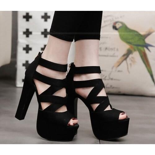 2019New Summer 15CM Fashion Thick With Sandals Fish Mouth Shoes High-heeled Hollow Sandals Nightclub High