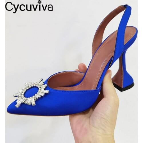 Glitter Crystal Women Sandals Stain High Heel Ladies Shoes Summer Female Point Toe Slingbacks Mules Woman Wedding Party Shoes