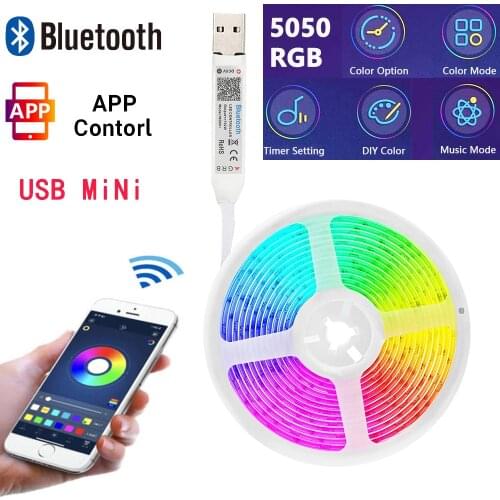 5m 5050 RGB Led Lights Strip Neon 5V USB Mini Bluetooth Led Strip APP Control 4M 3M 2M 1M Flexible Lamp Night Light Waterproof