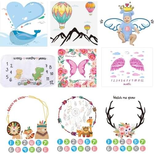 Newborn Photography Prop Blankets Hot Air Balloon Printed Backdrop Cloth Baby Boy Girl Monthly Photograph Stickers