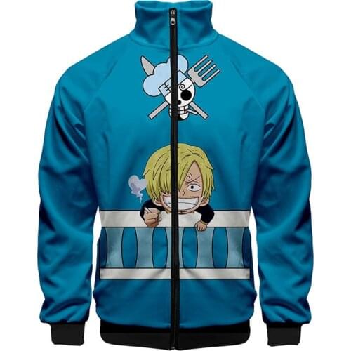 Personality Men Women Zipper Hoodie Japanese Anime ONE PIECE Print Q Version 3d Stand Collar Hoodie Jackets boy Cool Sweatshirts