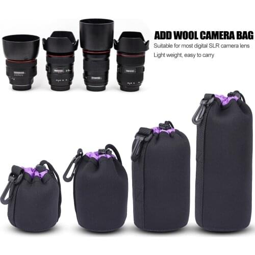 Waterproof Camera Lens Pouch Portable Quick Release Lightweight Shockproof Drawstring DSLR Lens Soft Protective Bag