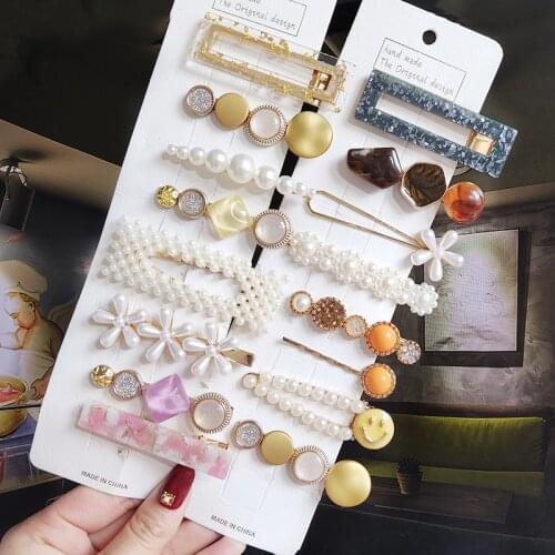 Pearl Crystal Hair Clip For Women Korean Hairpins Geometric Hair Barrettes Girl Hairgrip Side Clip Fashion Hair Accessories Gift
