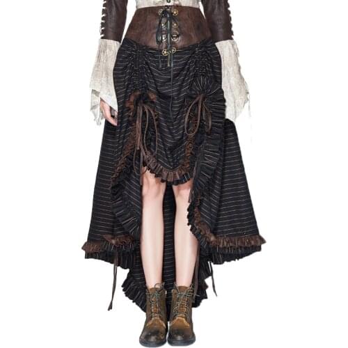 New New Arrival Gothic Skirt Women England Strip Asymmetrical Skirt Lace-Up Empire Mid-Calf Skirts Bandage Devil Fashion Skirt