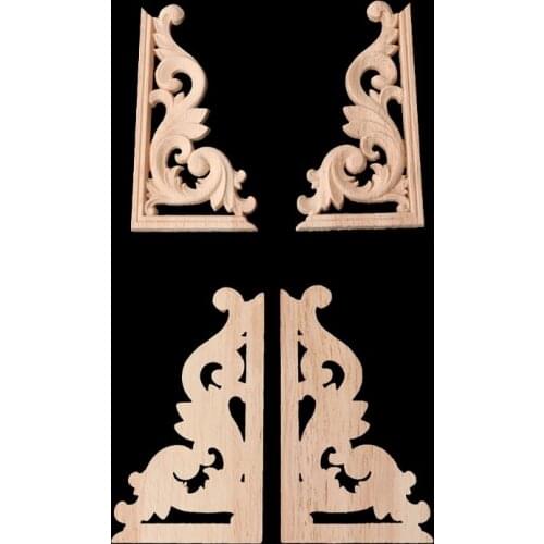 1Pair Wood Carved Corner Onlay Applique Frame Decor Furniture Craft Unpainted