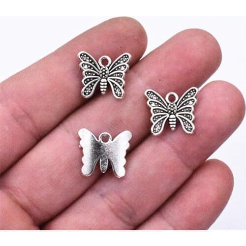 15x13mm 50pcs Antique Silver Plated Butterfly Pendants Making DIY Handmade Jewelry