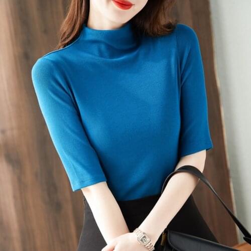 2021 Autumn Women Tops Fashion Short Sleeve Woman Clothes Knitted T Shirt Women Casual Womens Tops and Bouses Tee Shirt Femme