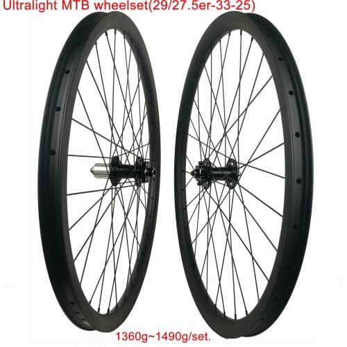29er/27.5'' ultralight mtb bike wheelset bicycle wheel Carbon 33X25mm depth UD/3K/12K twill weave asymmetry hookless tire cycles