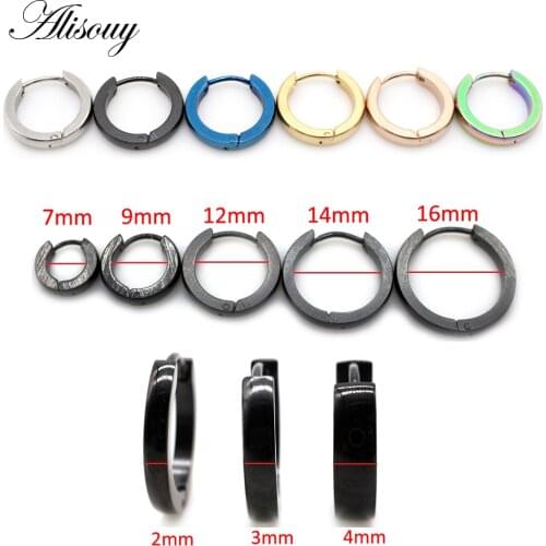 Alisouy 2PC Women Mens Stainless Steel Small Hoop huggie Earrings Polished Gold/Black/Silver Color Selection 2/4mm Width