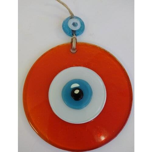 Orange Evil Eye 12cm Glass Bead Pendant Charm Turkish Handmade Big Amulet for Wall Hanging Talisman Boho Home / Room Decor