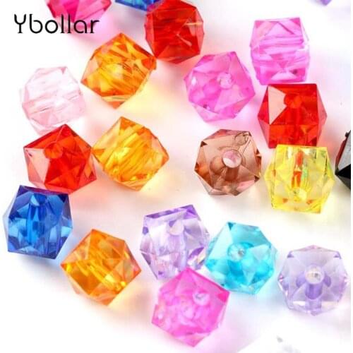 100pcs/pack Acrylic Square Loose Beads 10mm Faceted Clear Cube Beads DIY Jewelry Findings Fit Beading Bracelet Craft Making