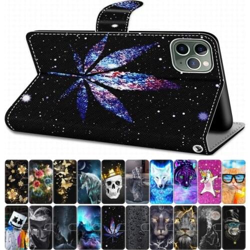 For Case apple iPhone 6 6S 7 8 XR X XS Max Flip Leather Book Cover Phone Case Cute Tiger Wolf Lion Cat Dog Horse Tower DP08F