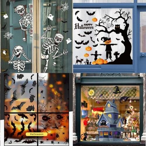 CYUAN Pumpkin Bat Halloween Wall Stickers Glass Window Sticker Halloween Decoration For Home DIY Horror Props Party Suppiles