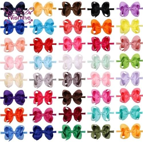 10 CM High Quality Ribbon Bowknot Elastic Hairband Soft Stretchy Nylon Headband Infant Solid Color Bows Headwear Birthday Gifts