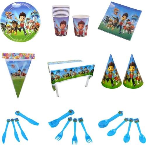 Paw Patrol Blue Design Boys Girls Birthday Party Decorations Balloon Paper Cups Plates Baby Shower Disposable Tableware Supplies