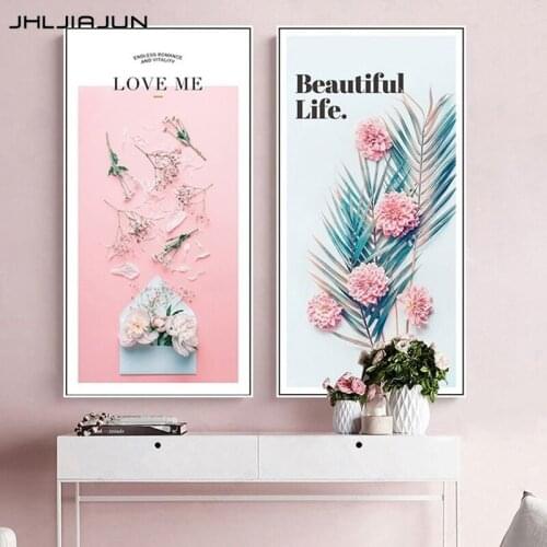 JHLJIAJUN Modern minimalist pink flower entrance decoration hotel vertical wall corridor study background wall painting