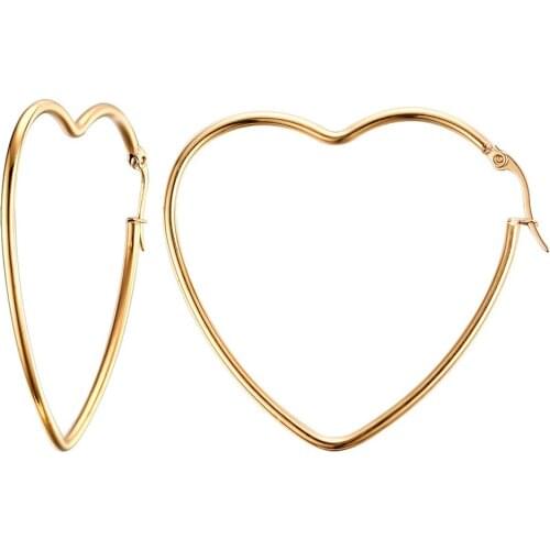 JHSL Brand Fashion Jewelry Cute Young Lady Women Big Heart Shape Hoop Earrings Gold Color Cocktail Party Gift