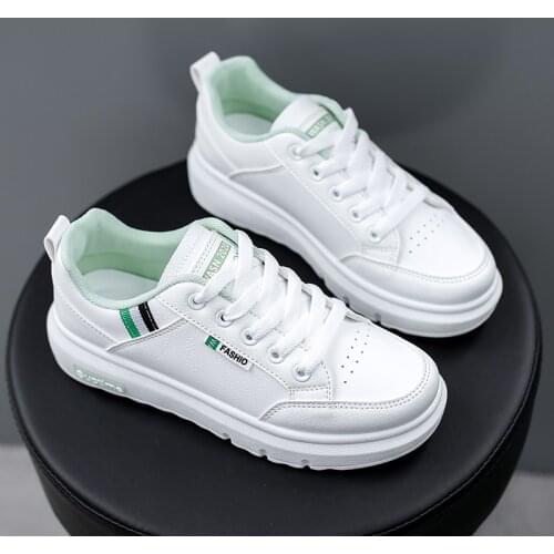 Microfiber Leather Woman Canvas Shoes Flat White Womens Student Running Sports Board Shoes Sneaker Lace Up Vulcanize Shoe