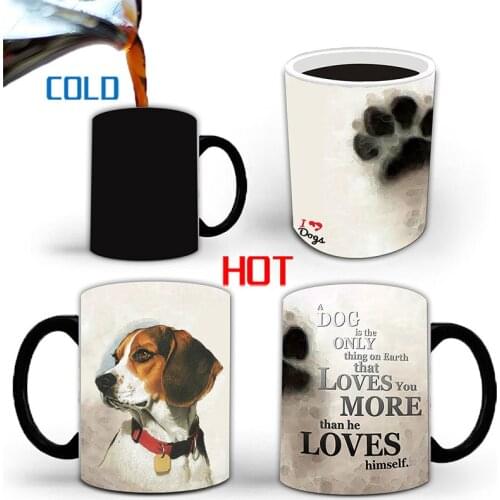 New dog pattern creative color-changing ceramic hot reaction coffee mugs/office cup/personal gift for relatives and friends