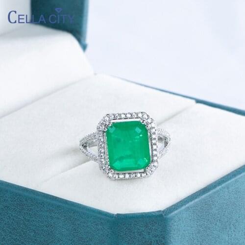 Cellacity Classic 925 sterling silver ring for charm lady with rectangle emerald gemstones 5a zircon jewerly wedding party gift