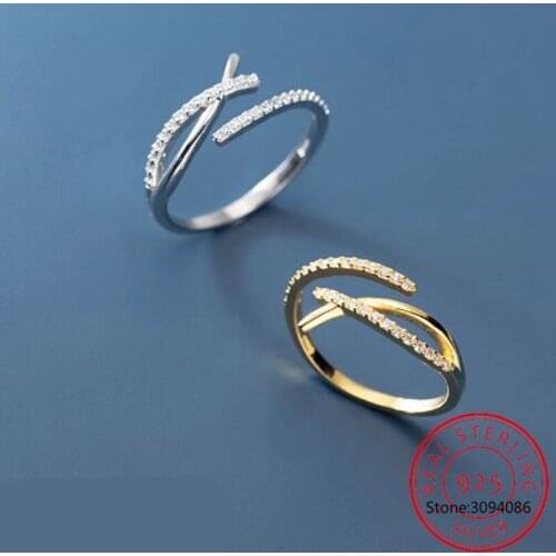 Sparkling Clear CZ Geometric Cross Letter X Shape Open Adjustable Sterling Silver 925 Ring for Women Fine Jewelry Gift
