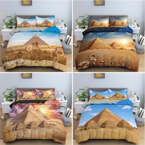 Ancient Egyptian Pyramids Pattern Bedding Set Classical Architecture Duvet Cover Bedclothes King Twin Double Luxury Bed Decor