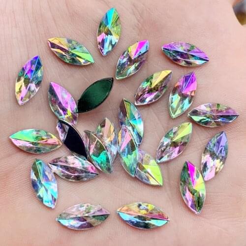 Colorful Horse Eye Acrylic Non Hot Fix Rhinestones Crystal Leaf Nail Art Rhinestones Nail Art Decorations 7*14mm 650pcs B79