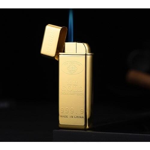Creative Lighter Gold Bar Straight Into The Blue Flame Butane Gas Lighter Inflatable Aansteker Cool Fashion Feuerzeug Briquet