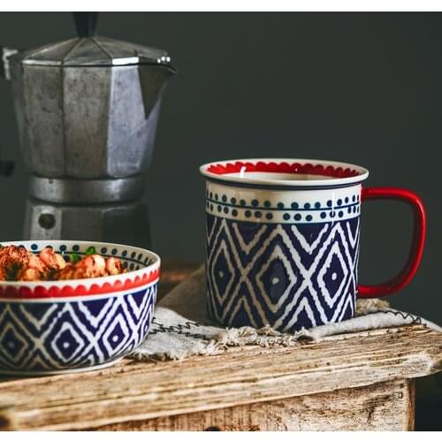 Creative Ceramic Cutlery 4.5 Inch Bowls 7inch Soup Bowl Plates Mugs With Handgrip Japan Style Under Glazed Porcelain Retro Mug