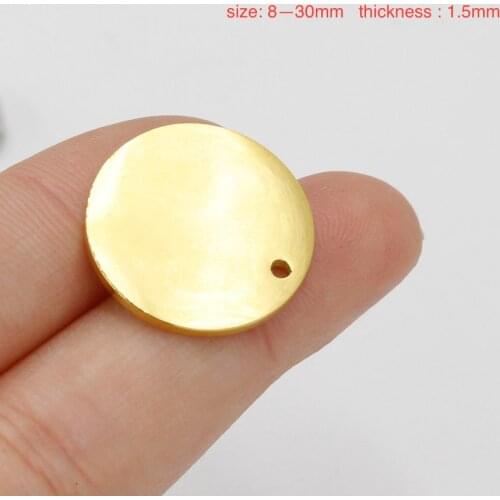 50pcs 8-30mm Gold Color Mirror Polished Stainless Steel Round Pendants Blank Tags For DIY Tag for DIY handmade Jewelry Making